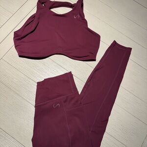 TLF Tempo Maroon High Neck Sports Bra and Tempo Side Pocket V Leggings Set